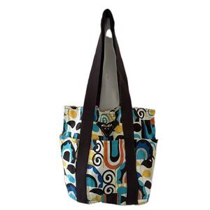 VTG Roxy Vibrant Multicolor Abstract Geometric Canvas Hook Loop Closure Tote Bag